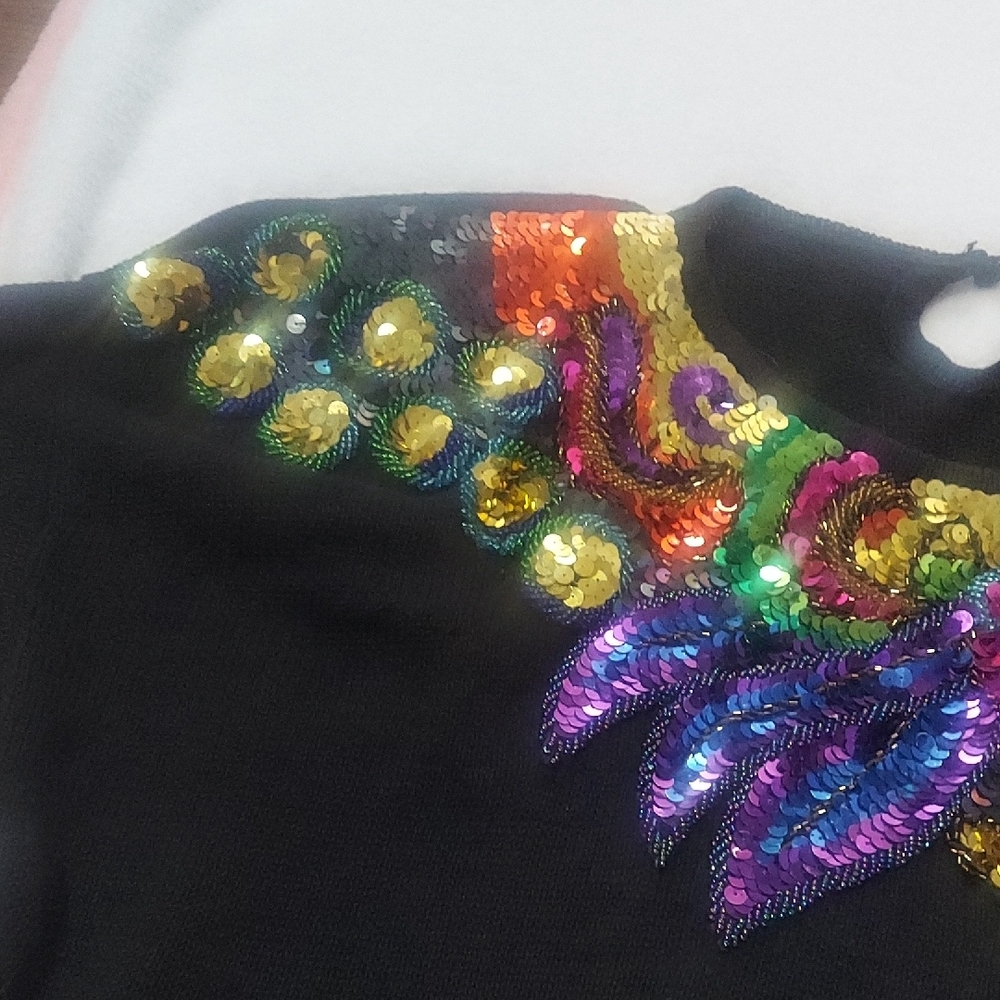 6 For $10 Black Vintage Sweater with Multicolor Sequin Embellishment - Picture 8 of 13